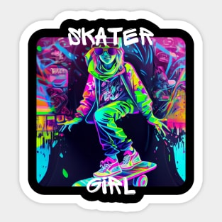 Skater Girl - cool girl skates on the street 1 Sticker